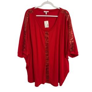 Fashion Bug Vtg New Women's Glam Cherry Red Sequins Dolman Oversized Knit Top 2X